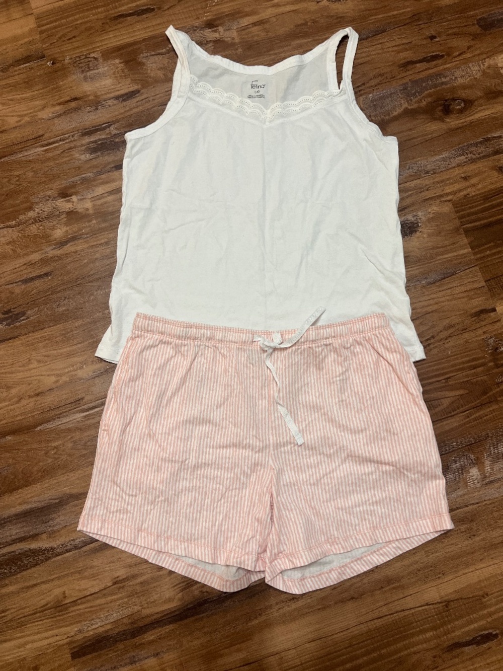 VGUC Womens Large L Felina 2 Piece Sleeveless Pajamas PJs Pink & White